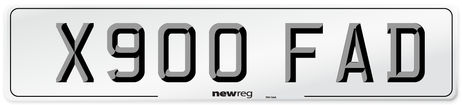 X900 FAD Number Plate from New Reg